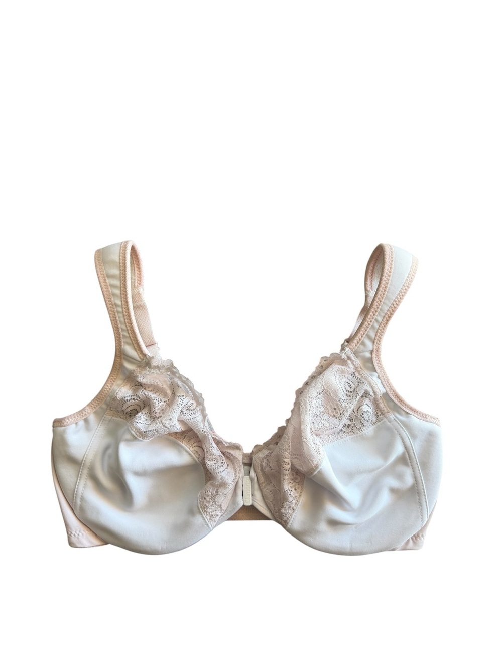Glamorise Wonderwire 1245 Front Close Bra 36D White Pink Lace Microfiber